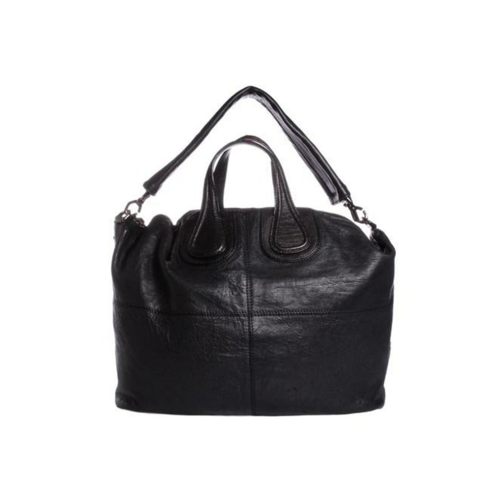 Givenchy Large Nightingale Satchel Gunmetal Hardware And Ostrich Leg Trim Black